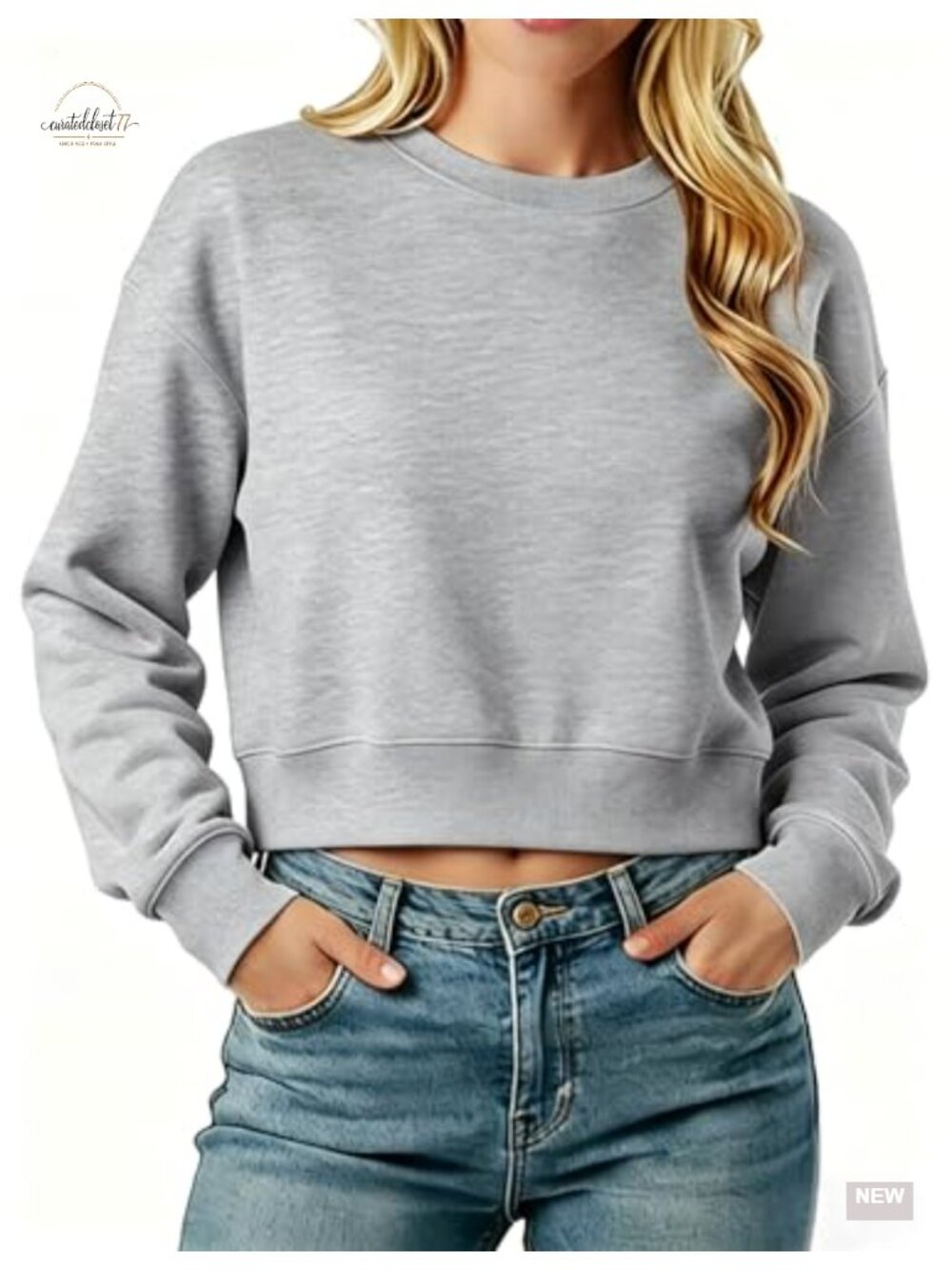 Cropped Sweatshirt Women Crewneck Long Sleeve Casual Pullover